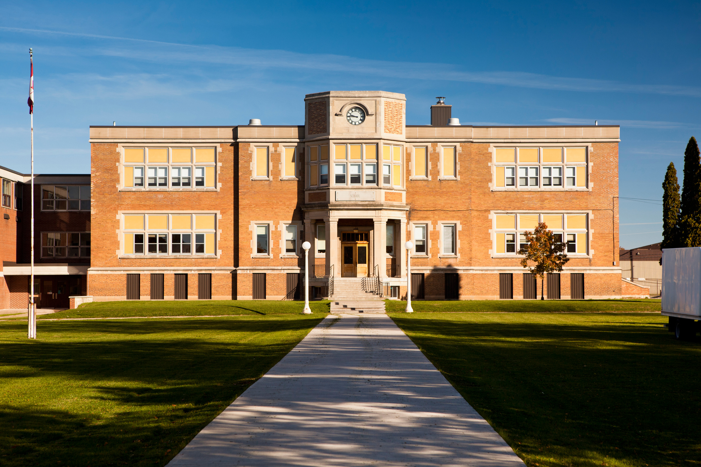 Path to high school building exterior